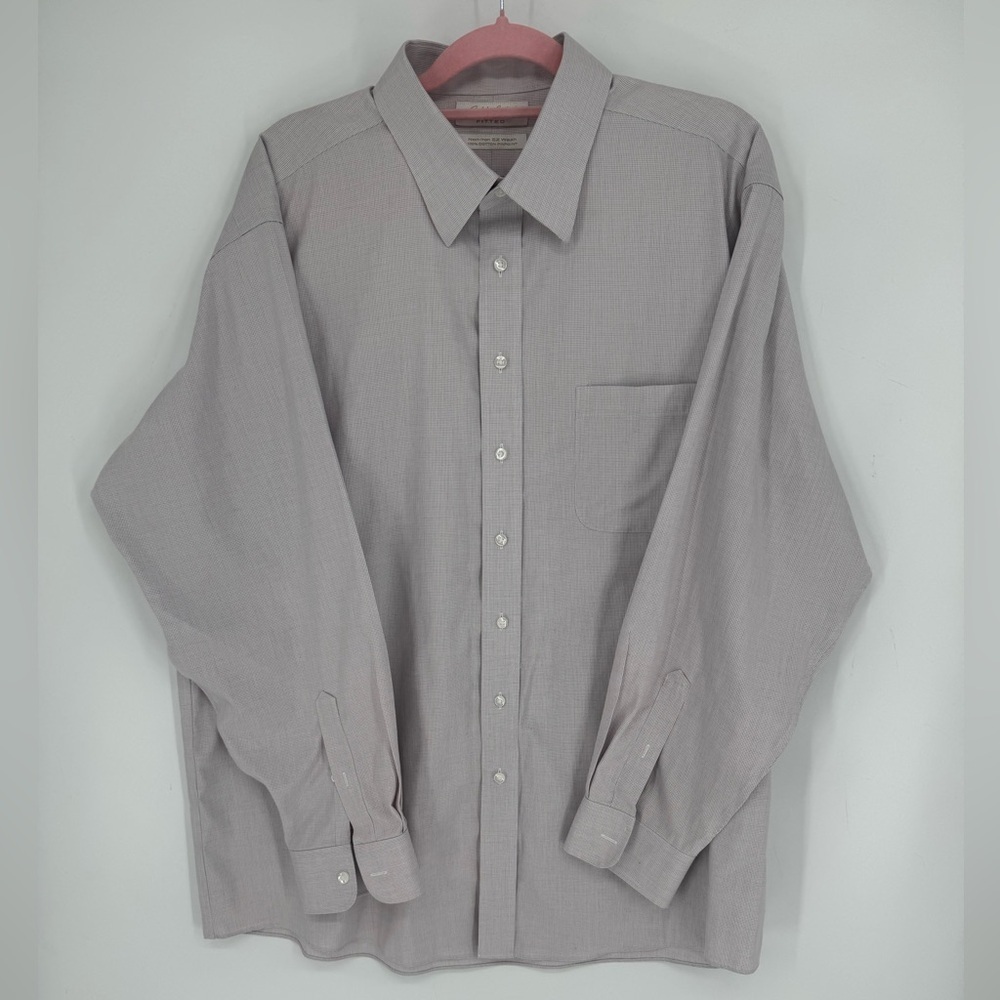 Roundtree & Yorke Gold Label Men's Tan and White Button Down Shirt Size 18/35